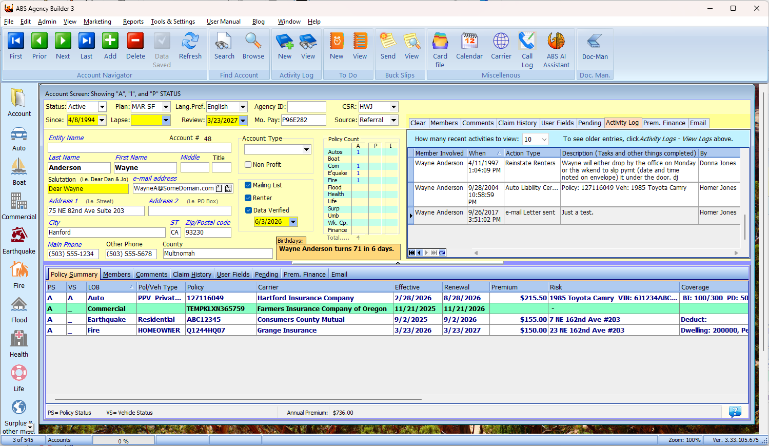Agency Business Systems Dashboard screenshot